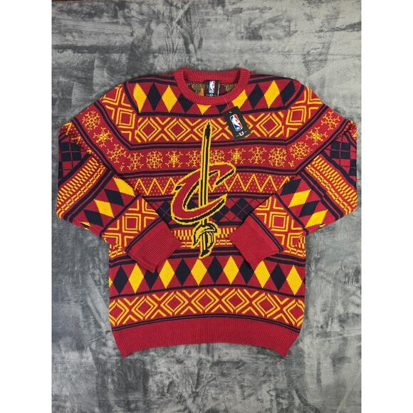 NBA Cleveland Cavaliers 2XL‎ Christmas Ugly Sweater Red Yellow Geometric Knit - Picture 1 of 15